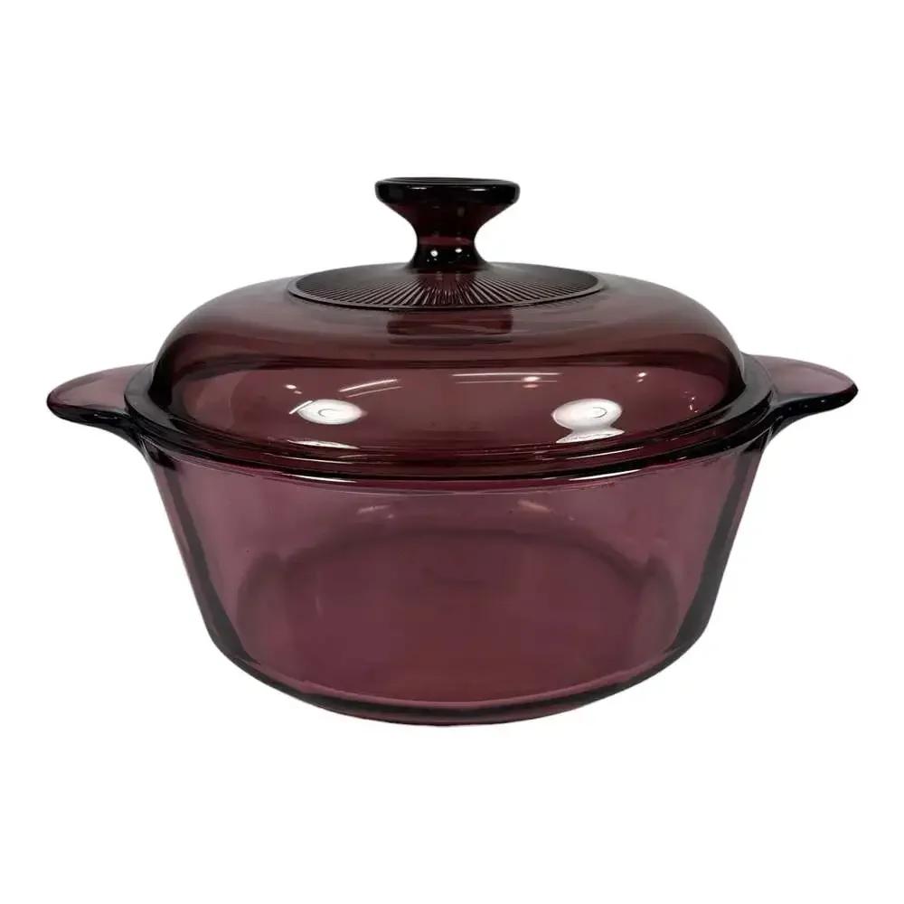 Vintage Visions Corning Cranberry Casserole Dish Dutch Oven 2.5 QT #1156 w/ LID